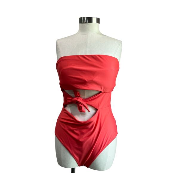 Aerie Coral Cut Out One Piece Swimsuit Tie Front Size XL Full Coverage - Picture 3 of 8